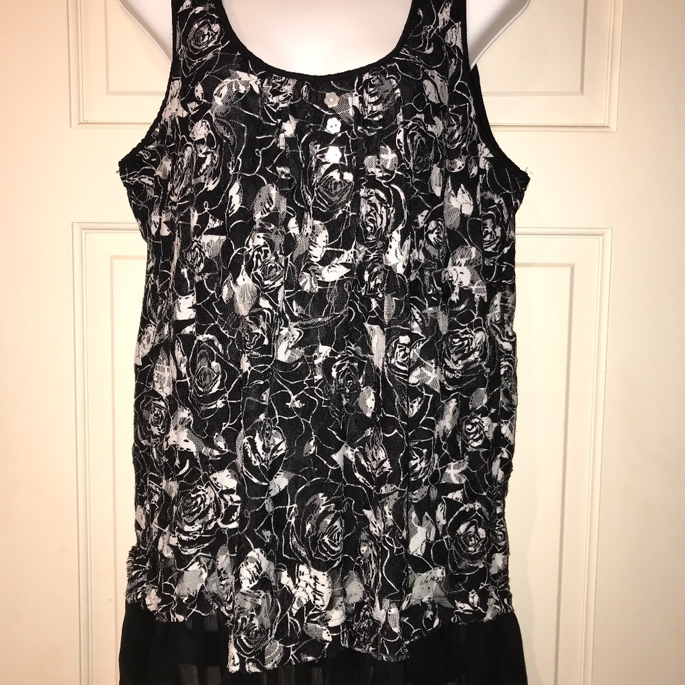 DRESSBARN 14 16 Babydoll TOP sleepwear Black Rose semi sheer figure flattering